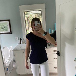 One shoulder navy blue tank top